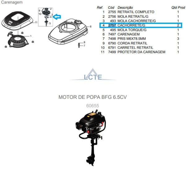 Imagem de Cachorrete da Tampa Partida Motor de Popa BFG 6.5cv Buffalo