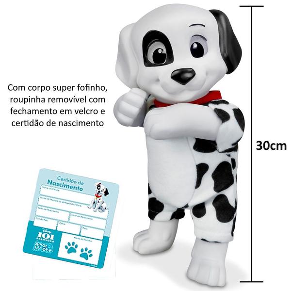 Imagem de Cachorrinho 101 Dalmatas Boneco 30cm com Certidão Nascimento