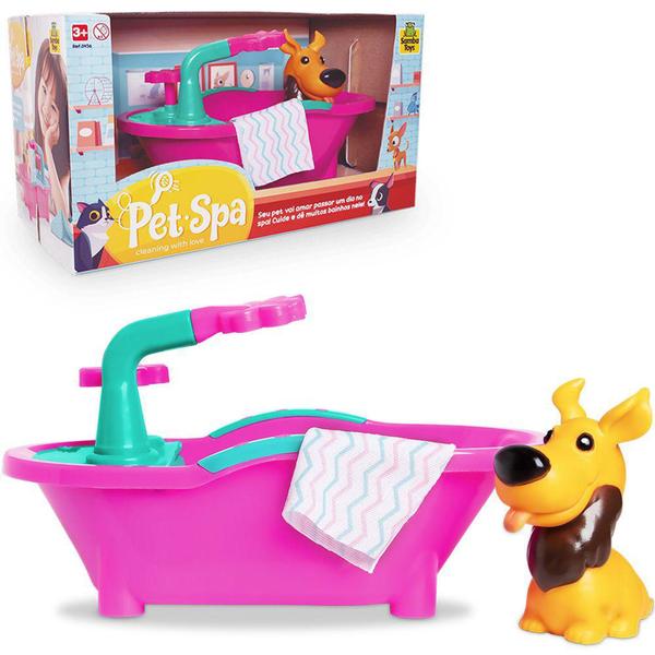 Imagem de Cachorro de vinil pet spa com banheira + acessorio 3 pecas na caixa - SAMBA TOYS