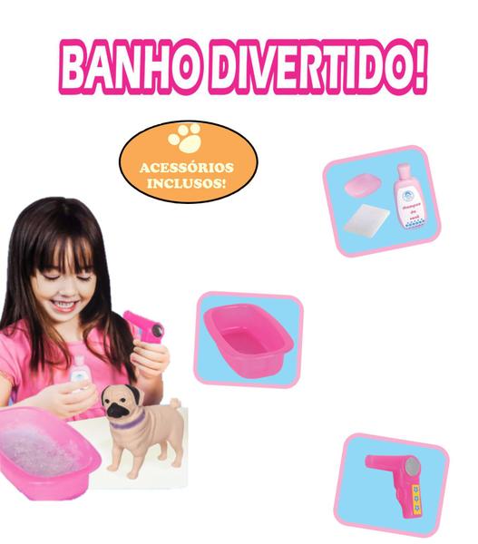 Imagem de Cachorro Pug Pet Shop Banho C/Acessórios Adijomar Brinquedos