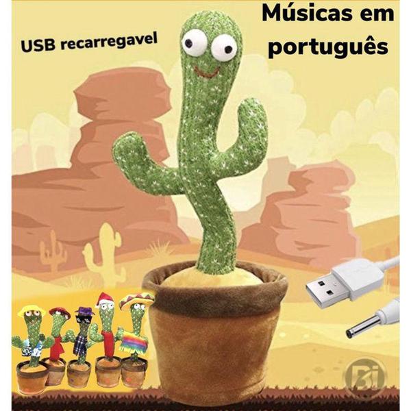 Imagem de Cacto Dançante E Falante Toca Música Repete A Fala E Dança - Bateria USB Recarregável - Classe E