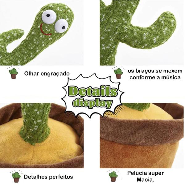 Cacto De Brinquedo Em Pelúcia Fala Toca Música Recarregável - Zxz Imagem de Cacto De Brinquedo Em Pelúcia Fala Toca Música Recarregável