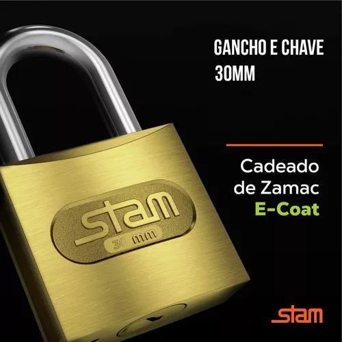 Imagem de Cadeado 30 Mm Zamac Latonado E-coat Com 2 Chaves Stam