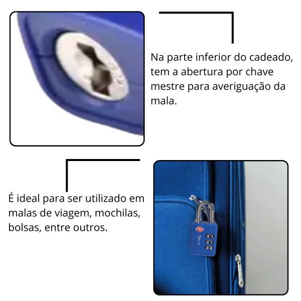 Imagem de Cadeado 30mm TSA Segredo Numérico Viagem Mala Mochila Azul