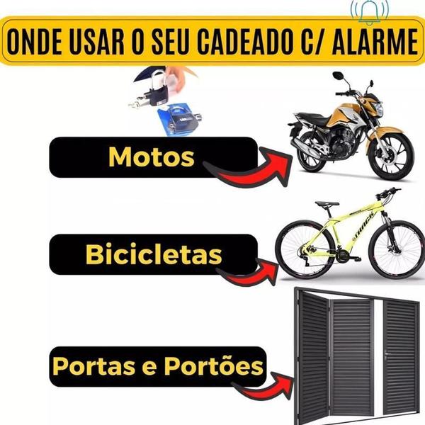 Imagem de Cadeado Alarme Sonoro Prova Água Anti-Furto Moto Bicicleta