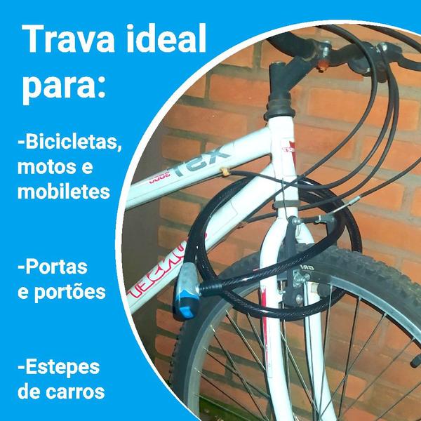 Imagem de Cadeado Antifurto Cabo Aço Trava Bicicleta Moto Estepe Bike Pneu