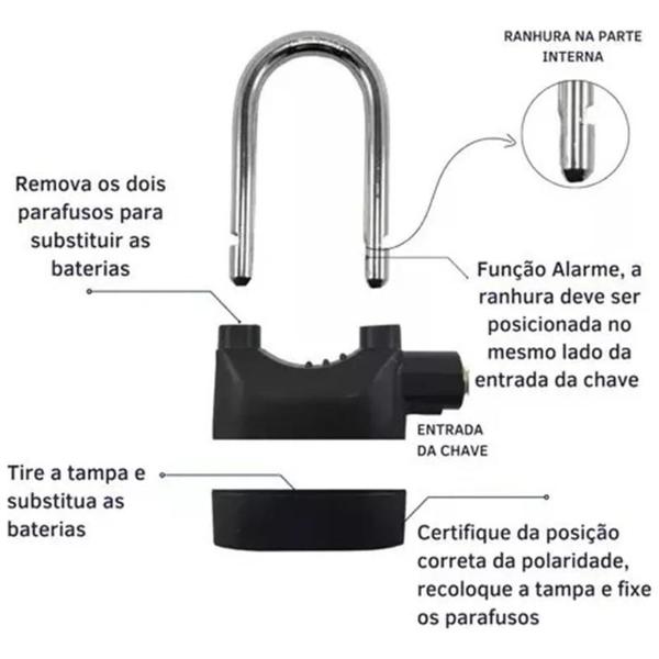 Imagem de Cadeado Com Alarme Sonoro Anti-furto 3 Chaves Para Moto Bike