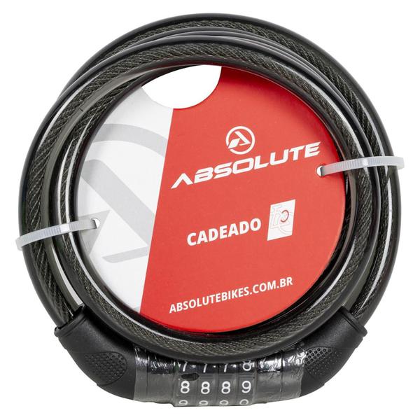 Cadeado de Bicicleta com Senha 4 Dígitos Espiral 1,85mx12mm Absolute - Absolute Imagem de Cadeado de Bicicleta com Senha 4 Dígitos Espiral 1,85mx12mm Absolute