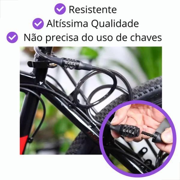 Imagem de Cadeado De Bicicleta Preto de Senha Resistente Seguro Bicicleta Bike Contra Furto Cabo de Aço Revestido de Silicone