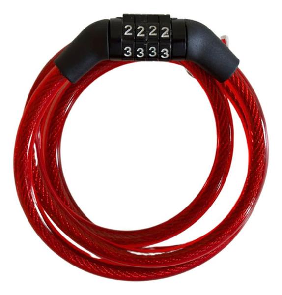 Imagem de Cadeado De Bicicleta Vermelho de Senha Resistente Seguro Bicicleta Bike Contra Furto Cabo de Aço Revestido de Silicone