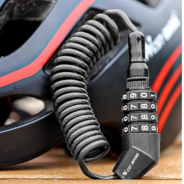 Imagem de Cadeado Espiral Cabo Aço Flexível Moto Bicicleta Bike Capacete Portão Anti Furto Senha Código 4 Dígitos