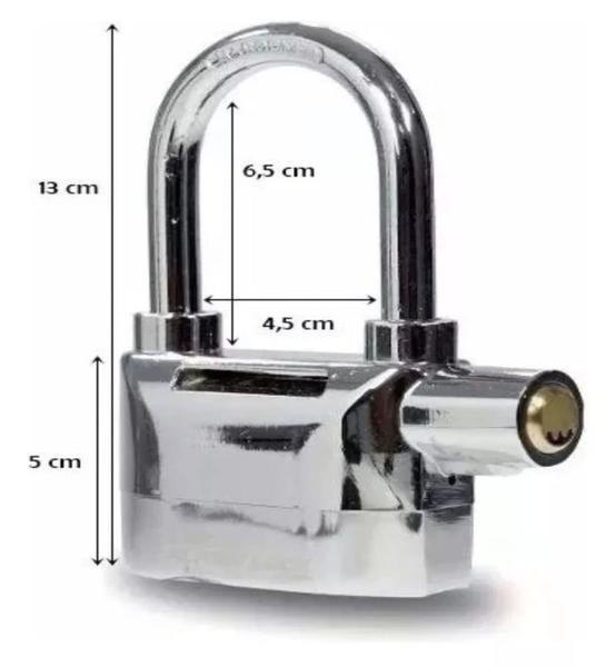 Imagem de Cadeado Haste Longa Reforçada Antifurto Com Alarme Sonoro Com 3 Chaves