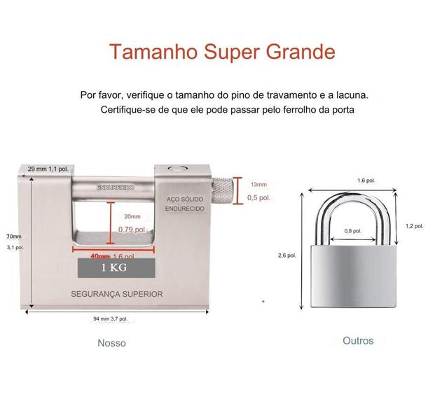 Imagem de Cadeado inquebrável grande resistente 94MM/ 5 Chaves