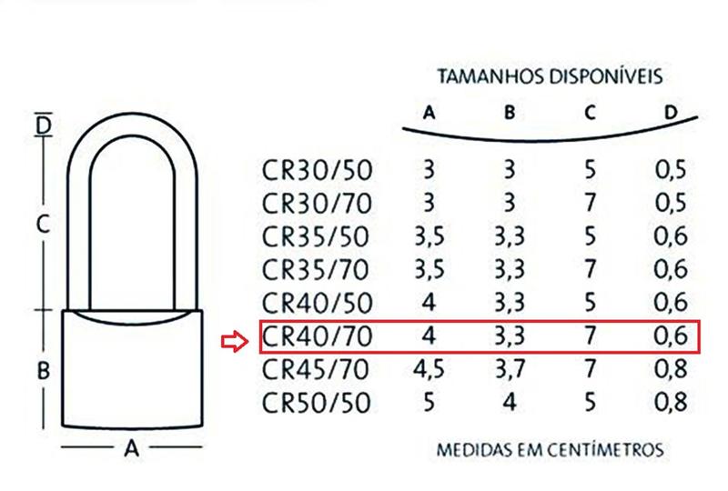 Imagem de Cadeado Papaiz 40/70mm Haste Longa Kit 4 Peças Mesmos Segredos - 8 Chaves