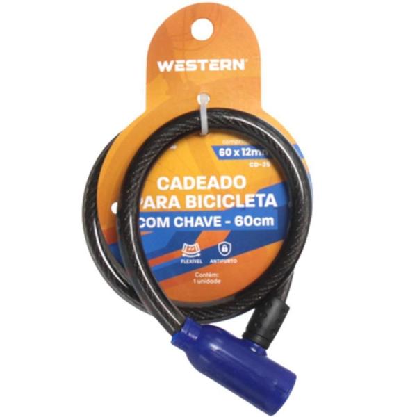 Imagem de Cadeado Para Bicicleta 60 Cm Com Chave - Cd-35 - Western