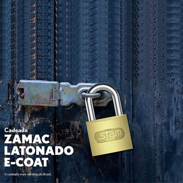 Imagem de Cadeado Stam Grande 35mm para Portão Armário Vestiário em Zamac E-Coat com Chave - Dourado