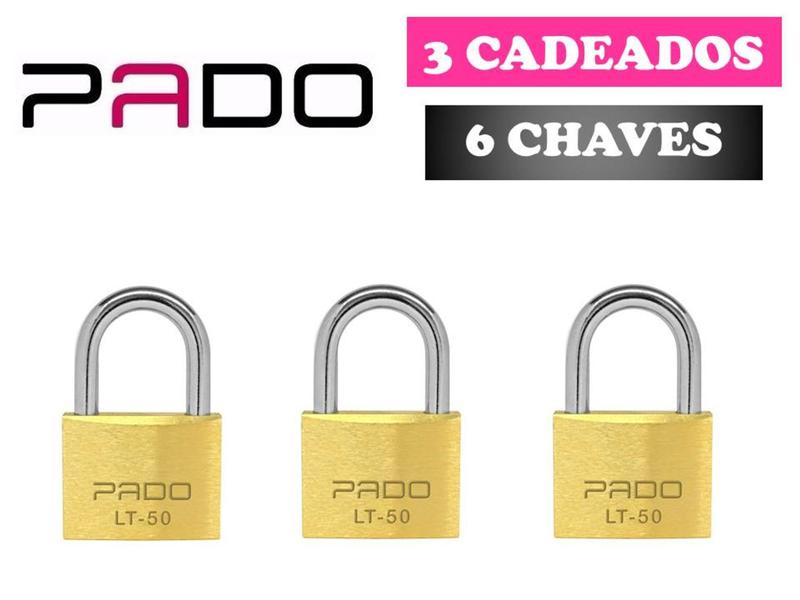 Imagem de Cadeados 50mm Pado Kit 3 Peças Mesmos Segredos - 6 Chaves