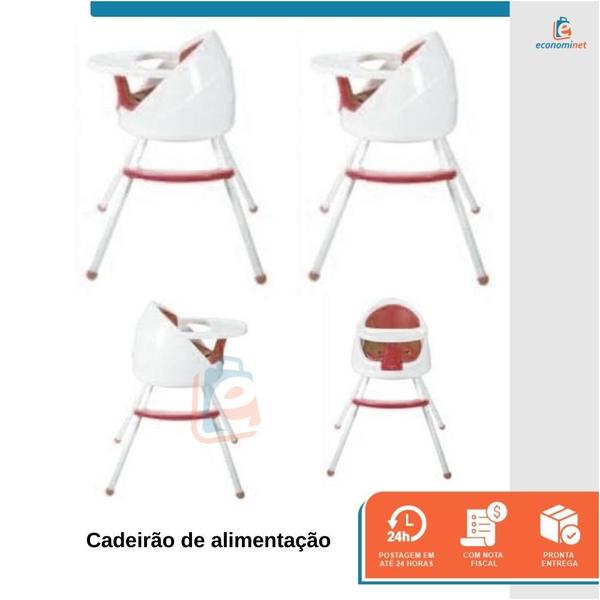 Imagem de Cadeira alimentação booster carrinho volante com guia cinto de segurança ortatil vira carrinho 4 em 1 lavavel 3 alturas até 18 kg Lily Vermelho