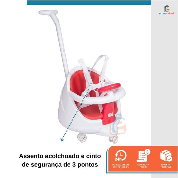 Imagem de Cadeira alimentação booster carrinho volante com guia cinto de segurança ortatil vira carrinho 4 em 1 lavavel 3 alturas até 18 kg Lily Vermelho