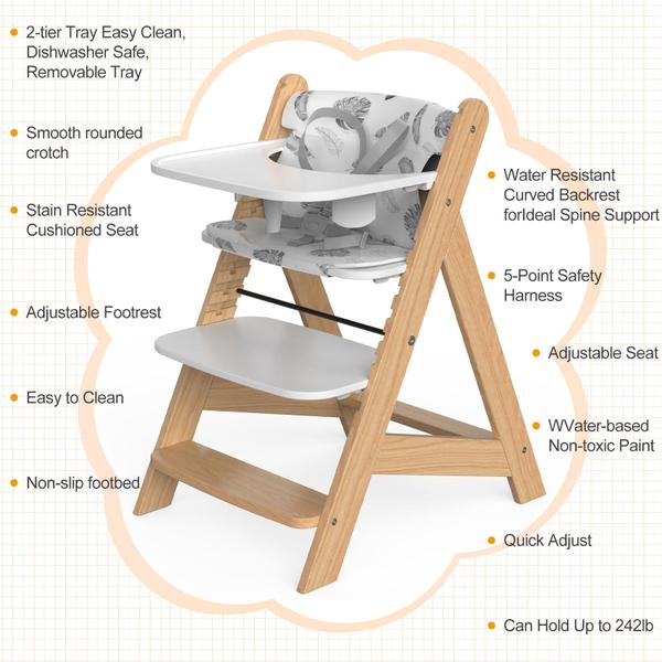 Imagem de Cadeira alta de madeira HOMEKOL conversível com bandeja de 6 a 36 meses