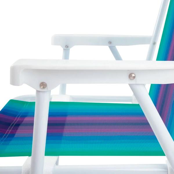 Imagem de Cadeira Alta Para Praia Camping Azul Ciano E Roxo Escuro 72cm Resistente Confortável E Desmontável Mor