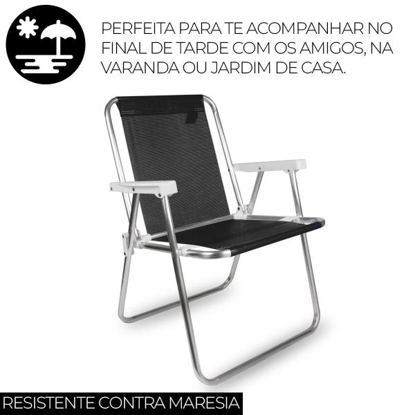 Imagem de Cadeira Alta Para Praia Camping Verão Bel Preto 71cm Alumínio Resistente, Confortável E Dobrável