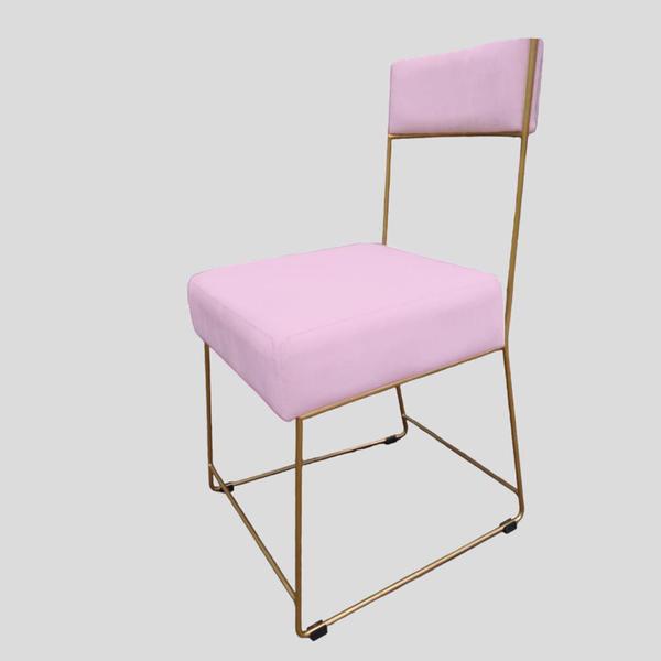 Imagem de Cadeira Atena Base de Ferro Maciço dourada suede Rosa Bebê - D'Classe Decor