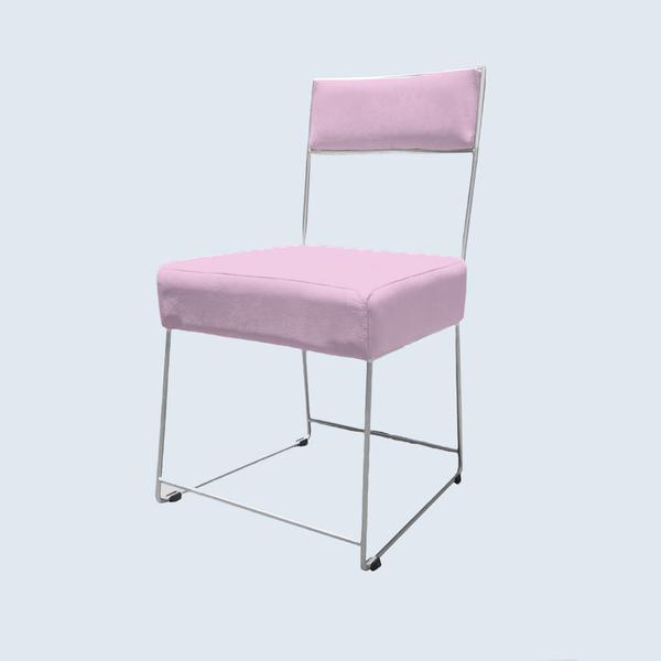 Imagem de Cadeira Atena Base de Ferro Maciço prata suede Rosa Bebê - D'Classe Decor