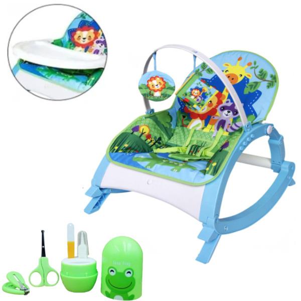 Imagem de Cadeira Balanço Bebê Bandeja Alimentação Azul + Kit Manicure