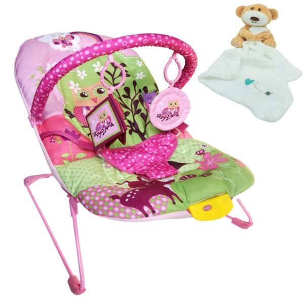 Imagem de Cadeira Balanço P/ Bebê Rosa Musical 9Kg Soft + Naninha Urso