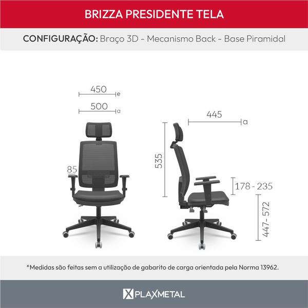 Imagem de Cadeira Brizza Tela 3D BackPlax Aluminio Sem Apoio Plaxmetal NR-17 Ergonômica