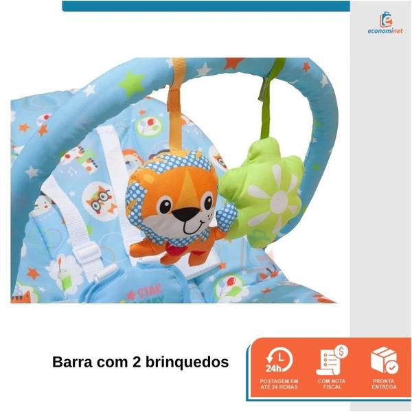 Imagem de Cadeira Cadeirinha de Bebê Descanso Infantil Musical Vibratória até 11kg com Brinquedos Azul Lion