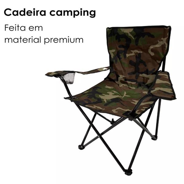 Imagem de Cadeira Camping Camuflado Dobrável Porta Copo + Bolsa Transp