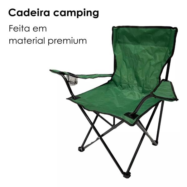 Imagem de Cadeira Camping Verde Dobrável Porta Copo + Bolsa Transporte