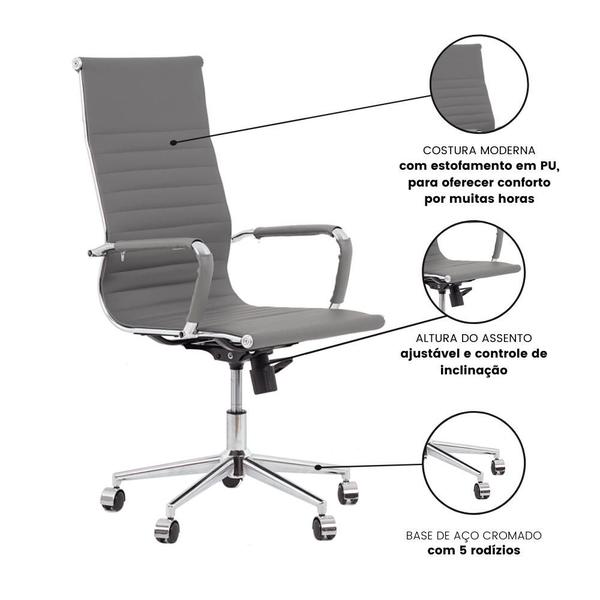 Imagem de Cadeira Charles Eames Presidente Esteirinha Estofada Cinza