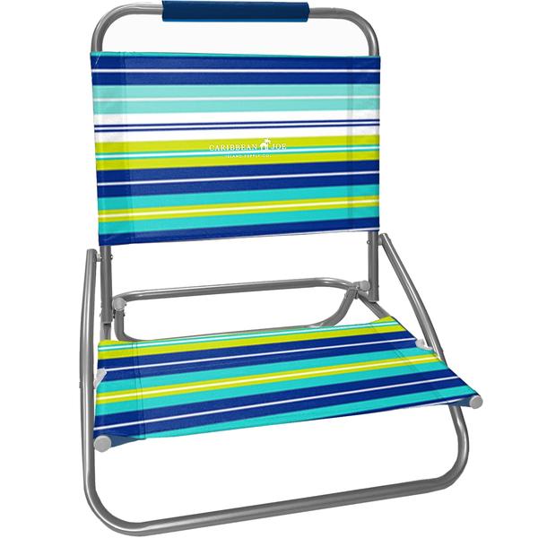 Cadeira de acampamento CARIBBEAN JOE Folding Beach Blue Lime Stripe Imagem de Cadeira de acampamento CARIBBEAN JOE Folding Beach Blue Lime Stripe
