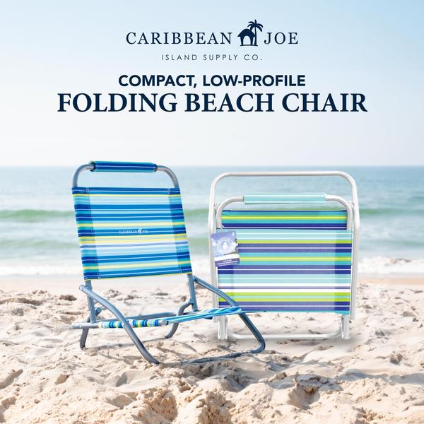 Cadeira de acampamento CARIBBEAN JOE Folding Beach Blue Lime Stripe Imagem de Cadeira de acampamento CARIBBEAN JOE Folding Beach Blue Lime Stripe