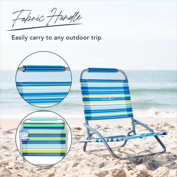 Cadeira de acampamento CARIBBEAN JOE Folding Beach Blue Lime Stripe Imagem de Cadeira de acampamento CARIBBEAN JOE Folding Beach Blue Lime Stripe