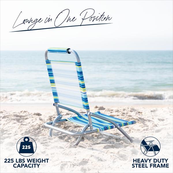 Cadeira de acampamento CARIBBEAN JOE Folding Beach Blue Lime Stripe Imagem de Cadeira de acampamento CARIBBEAN JOE Folding Beach Blue Lime Stripe