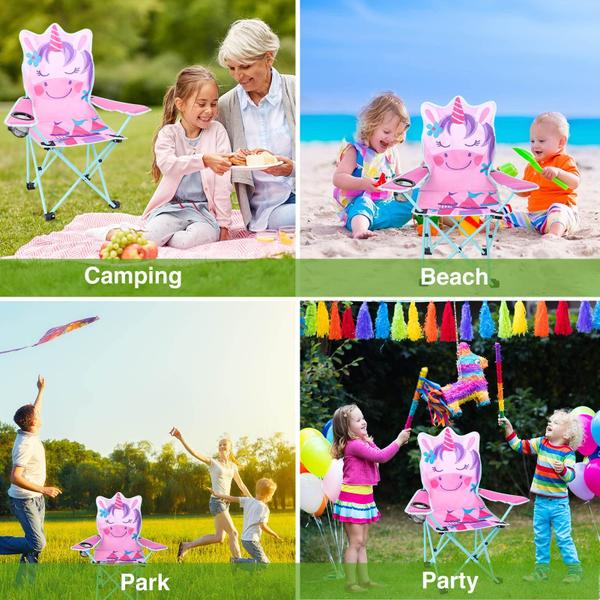 Imagem de Cadeira de acampamento dobrável ao ar livre KABOER Kids com porta-copos rosa