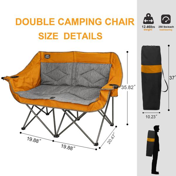 Imagem de Cadeira de acampamento LANMOUNTAIN Folding Loveseat com porta-copos laranja