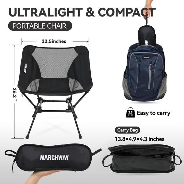 Imagem de Cadeira de acampamento MARCHWAY Ultralight Dobrável Portátil Preta