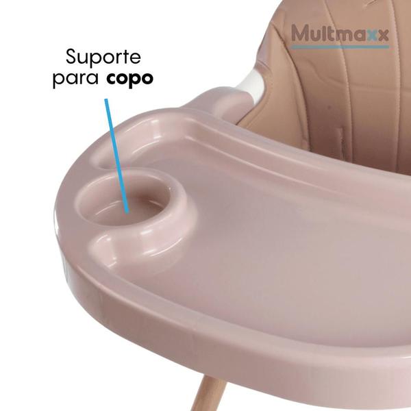 Imagem de Cadeira de Alimentação Alta Bebe Acolchoada Infantil  2 Posições de Altura até 15Kg Multmaxx Rosa