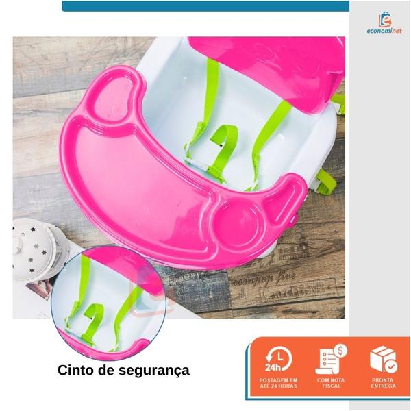 Imagem de Cadeira de Alimentação Bebê Booster Comer Refeição Cadeirinha Infantil Portátil Segurança Ursinho Rosa