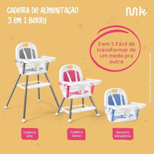 Imagem de Cadeira De Alimentação Cadeirinha 3 Em 1 Berry Até 25kg Azul - Multikids