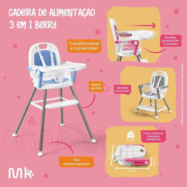 Imagem de Cadeira De Alimentação Cadeirinha 3 Em 1 Berry Até 25kg Cinza - Multikids