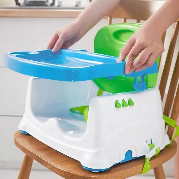 Imagem de Cadeira de Alimentação Infantil Portátil Booster Ajustável Multmaxx até 15Kg Verde e Azul