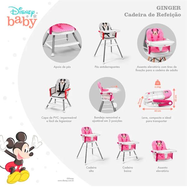 Imagem de Cadeira De Alimentacao Minnie Mouse Infantil Disney Suporta Ate 25kg Portatil - Multikids