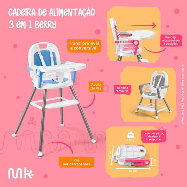 Imagem de Cadeira de Alimentação Portátil Berry 3 em 1 Rosa -Multikids