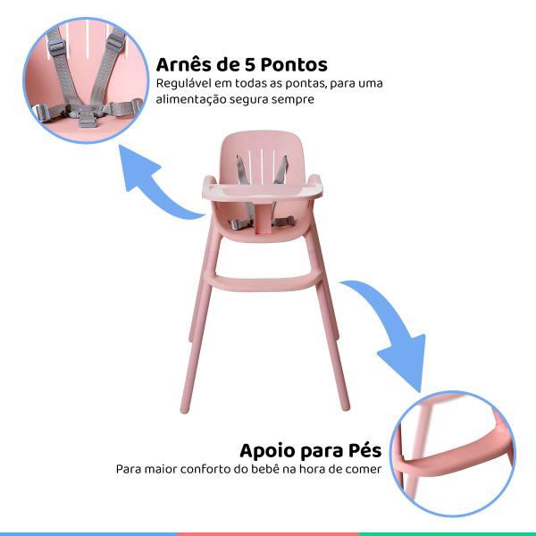 Imagem de Cadeira de Alimentação Refeição P/ Bebê C/ Bandeja e Cinto Poke Rosa Burigotto